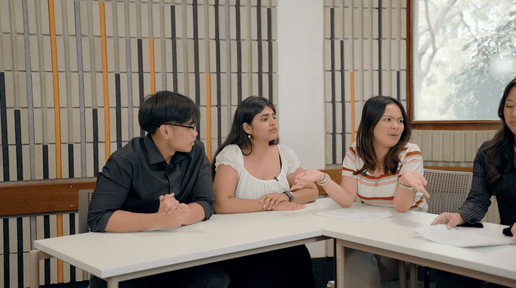 Photo of Aakanksha with fellow hosts Musa and Kristel for I'm at Curtin, Now What.